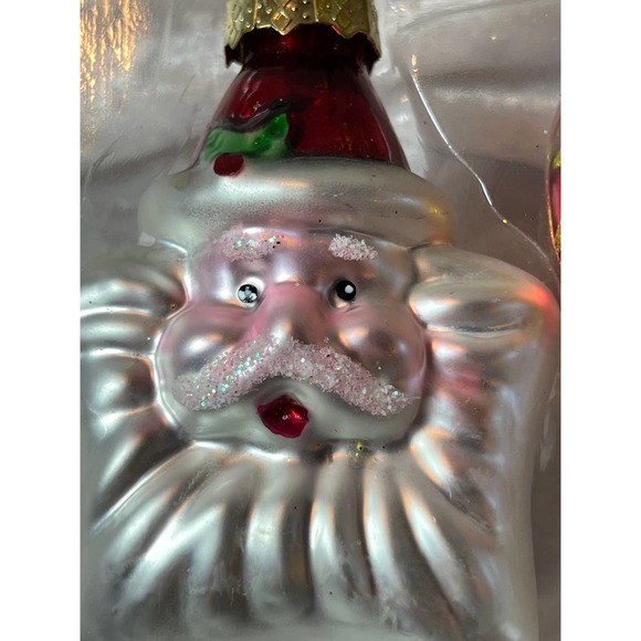 Christmas House Handpainted Blown Glass Ornaments Set of 2 Santa & Red Ball - Picture 2 of 4